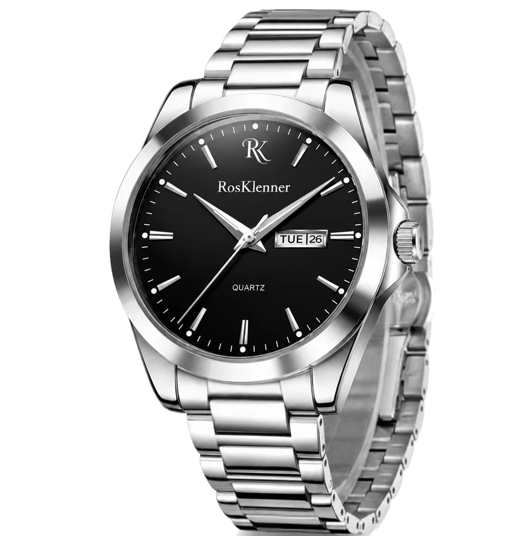 Reloj RosKlenner de esfera negra con brazalete de eslabones
